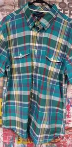 Tommy hilfiger button up blue,green plaid button